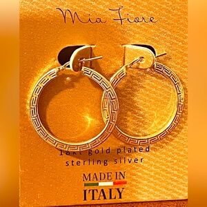 Mia Fiore Italy 18kt Gold Plated Sterling Silver Etched Hoop Earrings NWT